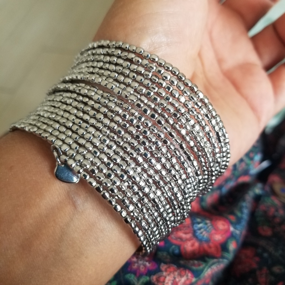 STELLA AND DOT Bardot Bracelet Seed Beads Square Nuggets Slinky Style Bangle - Picture 8 of 9